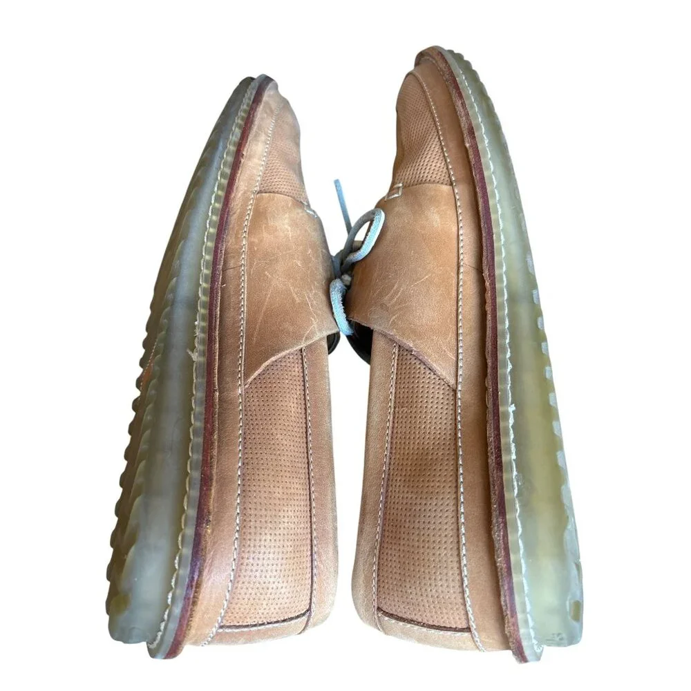 Clarks Mens Shoe Size 12 Grafted Sail Durable Boat Tan Leather Loafers Laces EUC